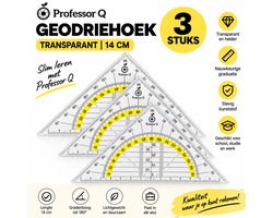 Geodriehoek 14 cm Transparant – 3 Stuks – Liniaal met Gradenboog – School Geodriehoek Set – Wiskunde, Basisschool & Middelbare School – Professor Q