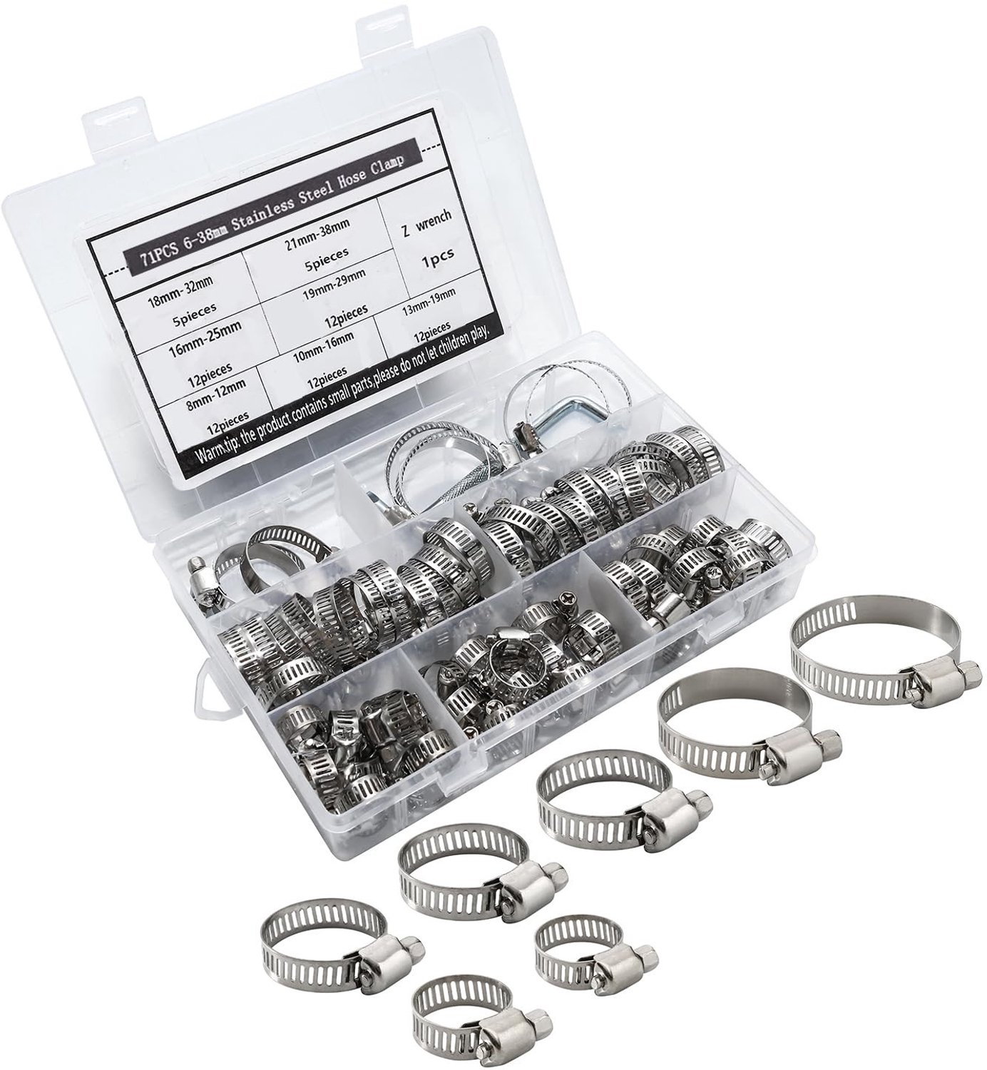 Verstelbare slangklemmen set - 71 stuks van 8-38 mm met opbergtas