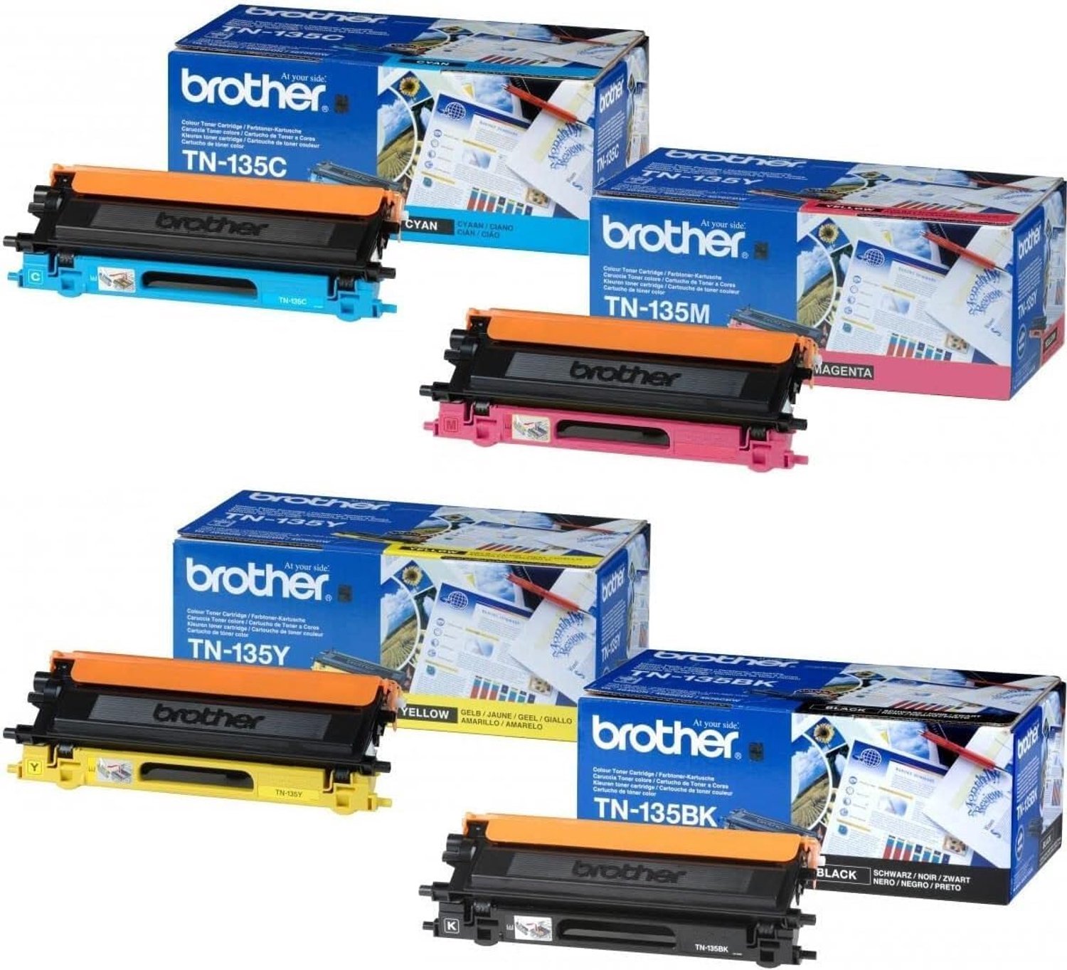 Brother TN135 Multipack Toner: 4 Kleuren (Zwart, Cyaan, Magenta, Geel)