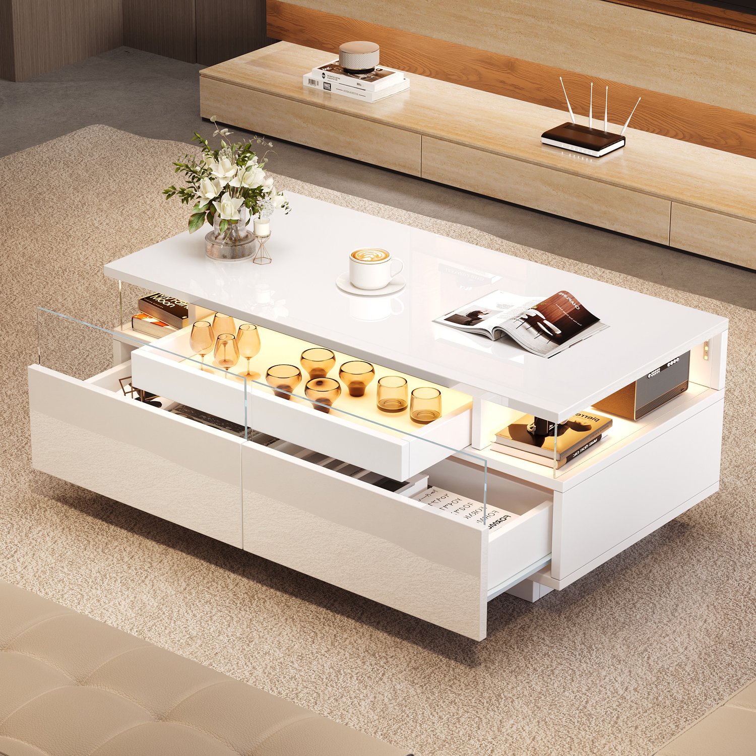 CHICFURN Salontafel - LED-verlichting - 3-laags - Wit