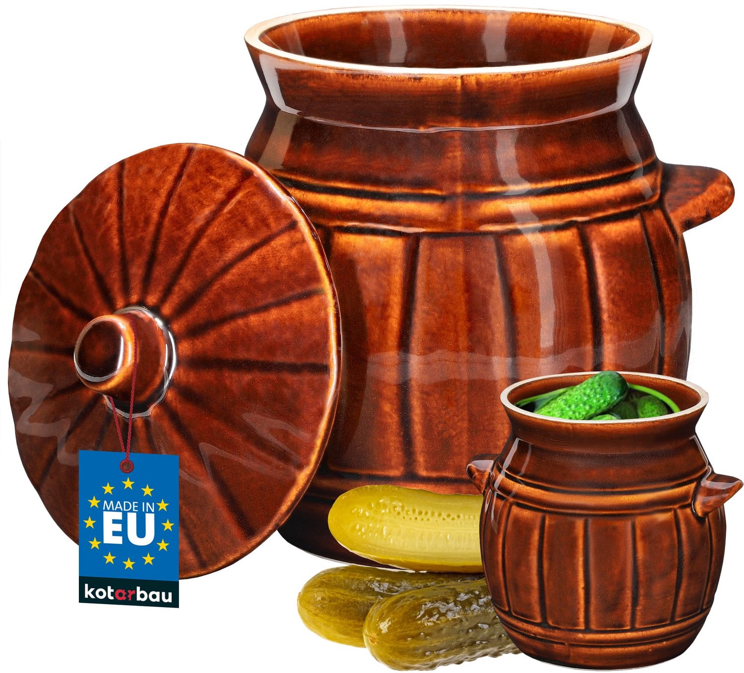 KOTARBAU® Fermentatiepot 3,7 L - Zuurkoolpot - met Deksel Keramische Fermentatiepot - Steengoed - Bruin