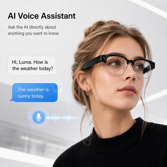 AI Smart Bril - met 800W Camera & 1080P Videoopname - AI Vertaal, Stemaassistent - Transparante Anti-blauwe Lichtlenzen - AI Record - Geluidsreductie - Bluetooth — afbeelding 4