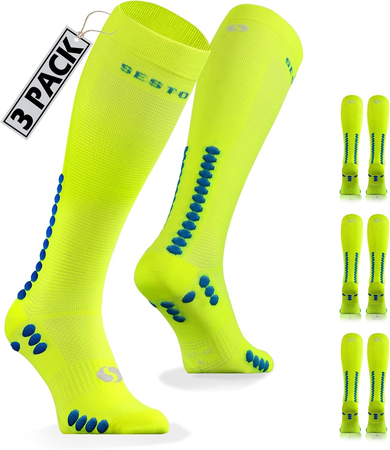 Sesto Senso Compressiekousen Sport 3 Paar Hoge Kwaliteit Geel
