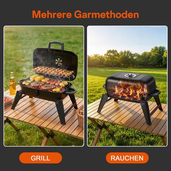 Draagbare Houtskool Barbecue - 2-in-1 Grill & Oven - Opvouwbaar met Houten Handvat — afbeelding 2