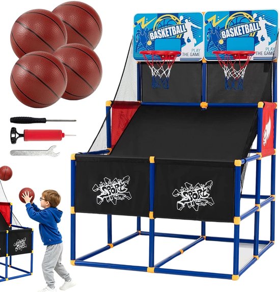 Compleet basketbalstation met 4 ballen, pomp en gereedschap.