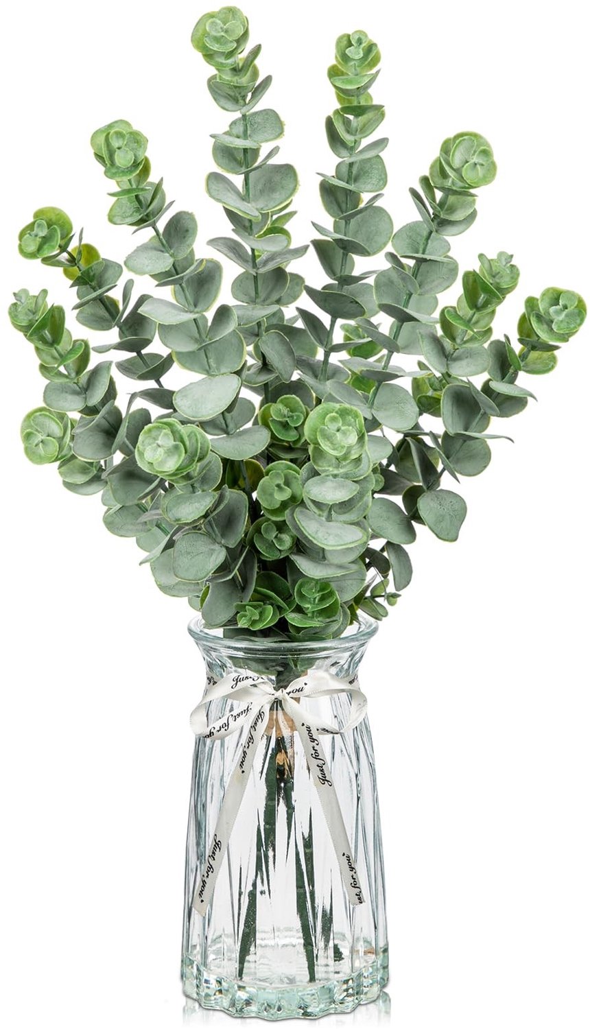 Kunstmatige Eucalyptus Stelen in Glazen Vaasje - 52.7 cm