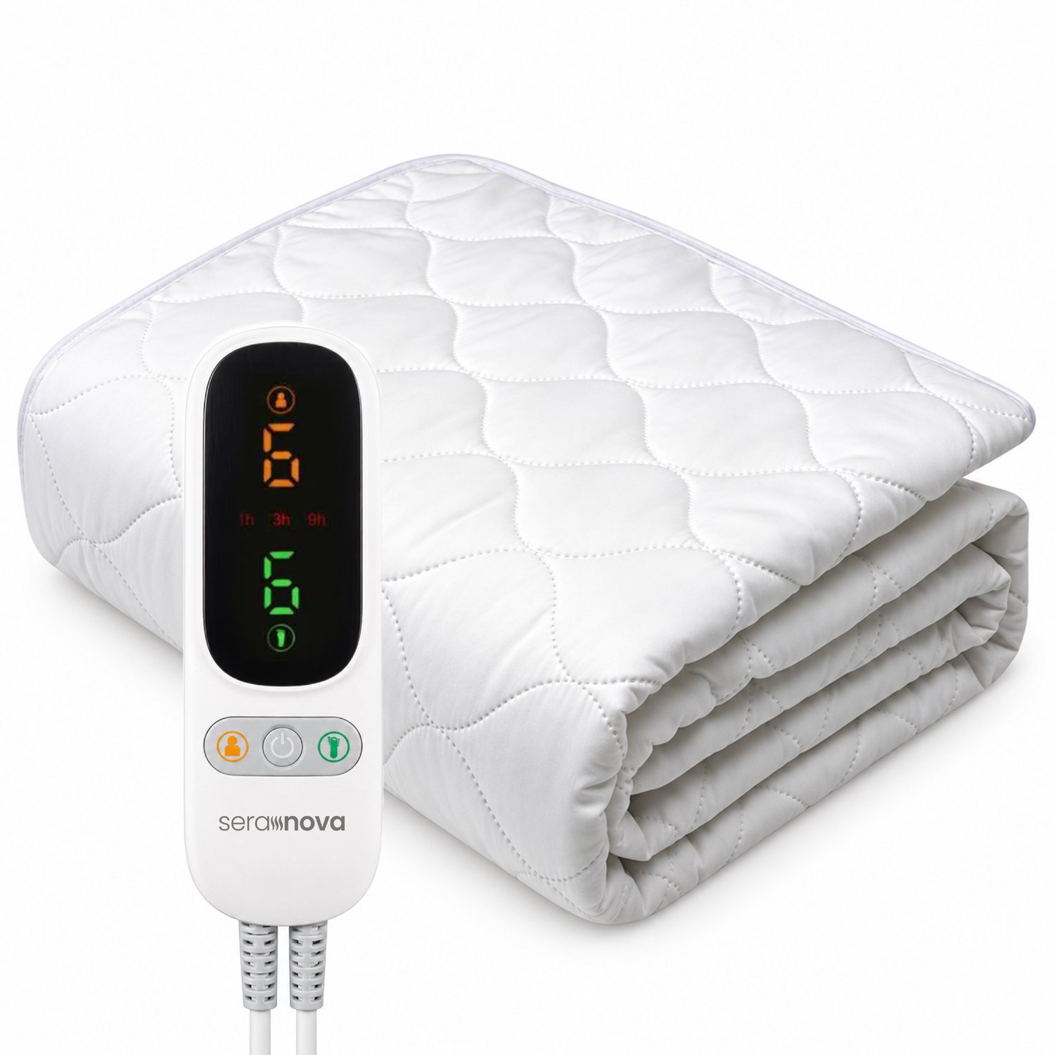 Seranova Elektrische Onderdeken XL - 190 x 90 cm - 1 Persoons Warmtedeken - met Hoekelastieken - Verwarmingsdeken - 3 Warmtestanden - met Timer - Wit