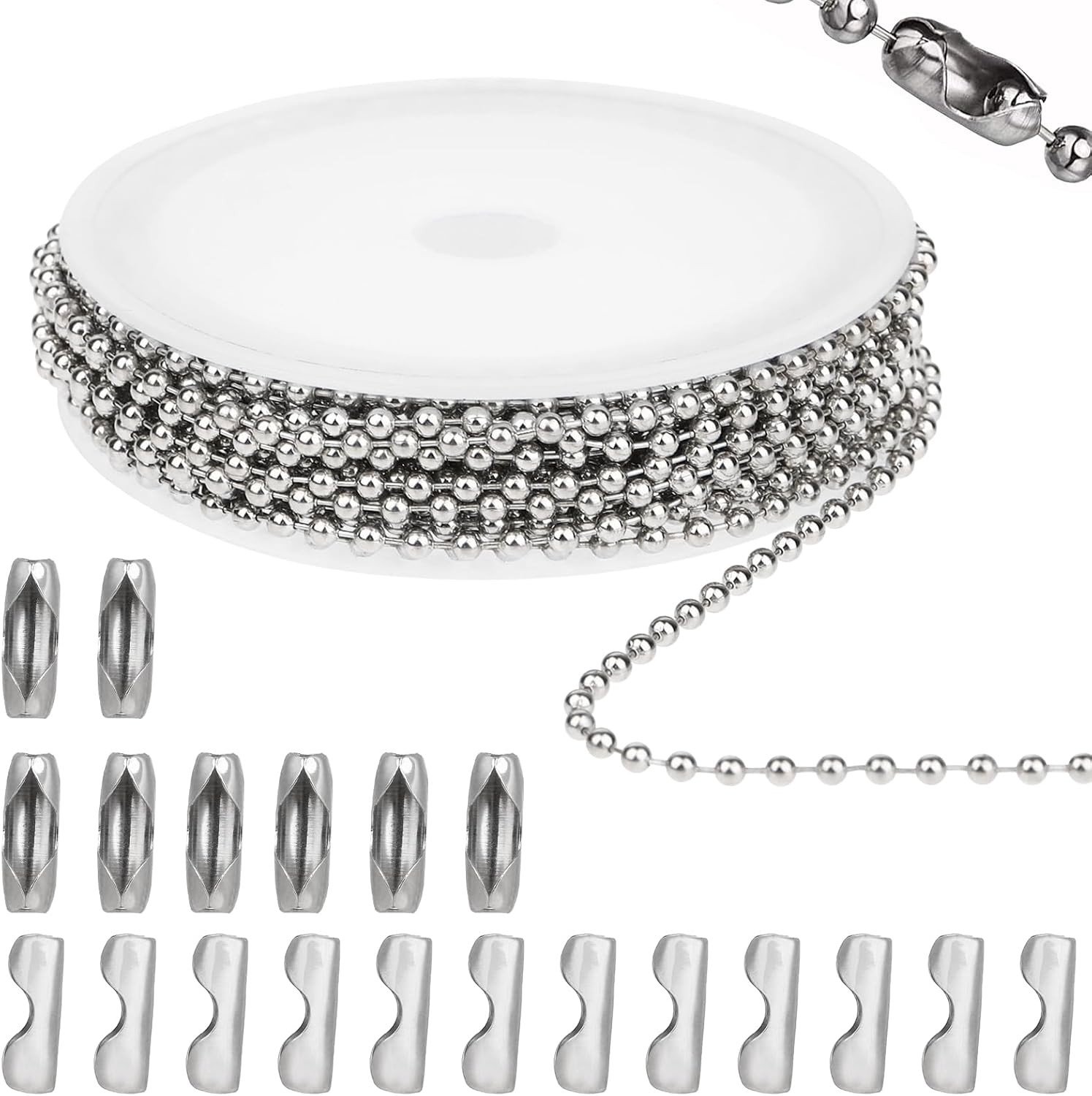 Roestvrijstalen Ball Chain van 5 meter met 20 bijpassende connectors voor sieraden maken en hondenpenningen