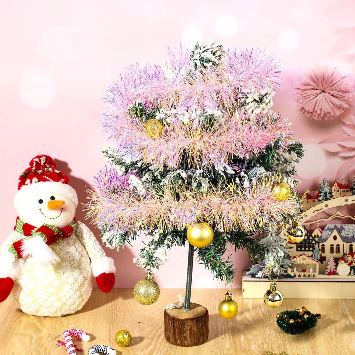 Kerst Guirlande Folieslinger (Set van 2) - Roze Glanzend Metallic - 2 Meter x 9 cm - Kerstboom & Feest Decoratie – foto 4