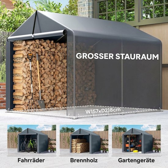 Outsunny Tuinopbergtent-PE, Gegalvaniseerd Staal-162L x 221,5B x 163H cm-Donkergrijs van Outsunny — afbeelding 3