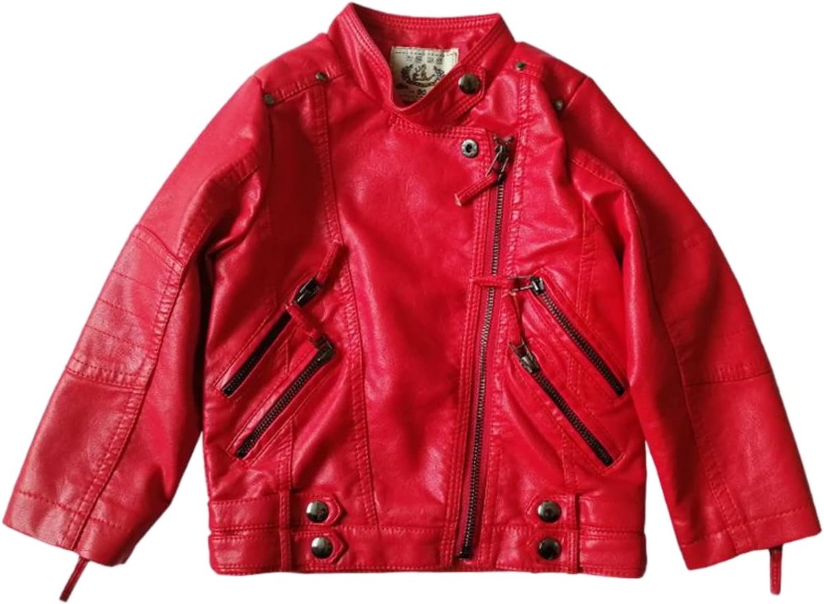 Jas van Imitatieleer Kinderen Meisjes Jassen Kort PU Leren Bikerjack Kunstleer Perfect Winter Herfst