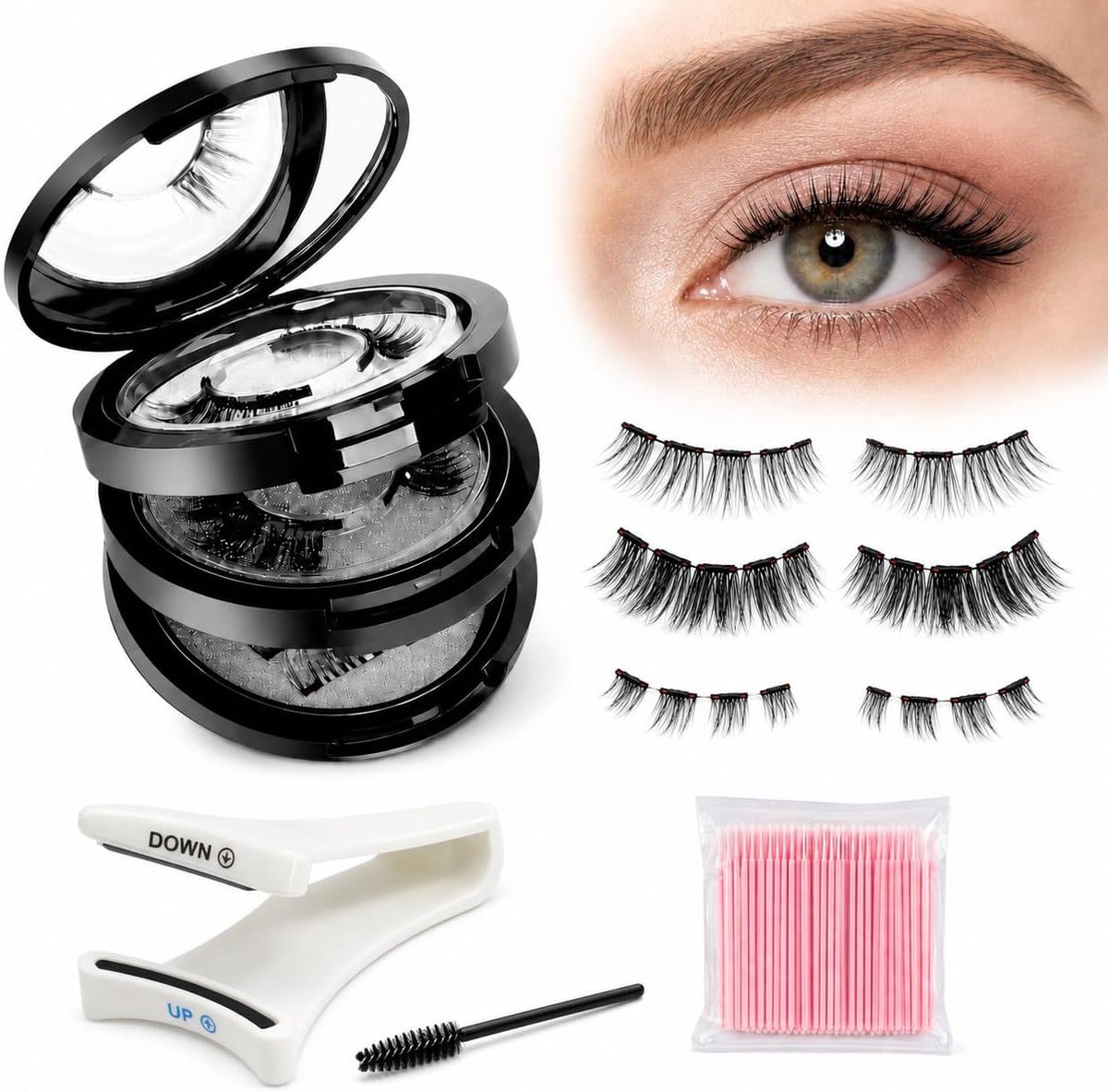 Set van 3 paar magnetische wimpers met applicator, magnetische wimpers