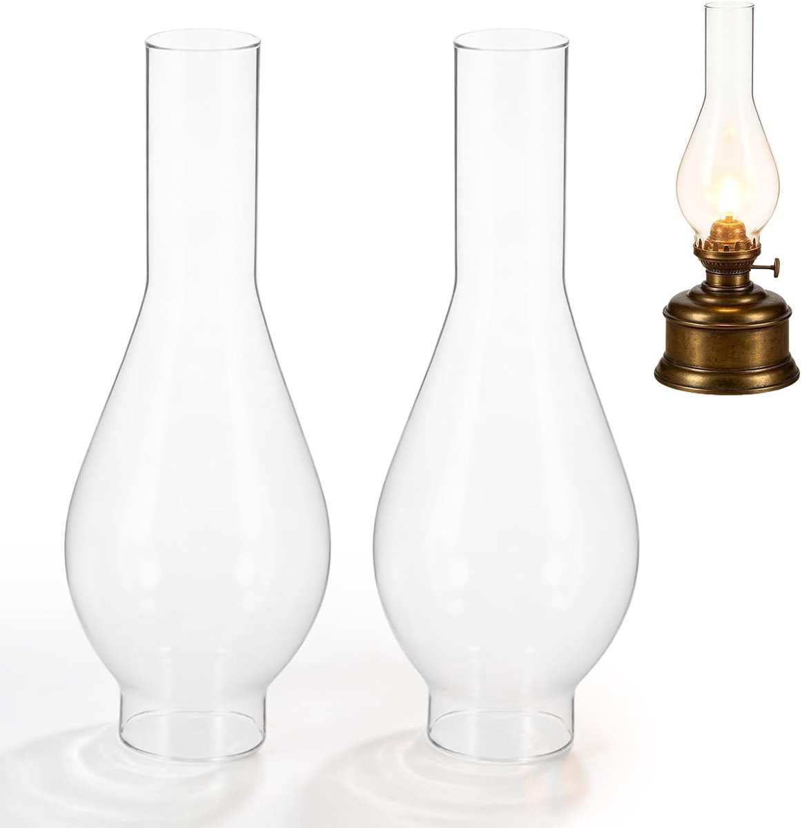 Vervangglas voor petroleumlamp, 2 stuks olielampenkap, vervangingsglas, doorzichtige olielamp schoorsteen voor binnenverlichting in woningen, kantoren en restaurants (5 cm sokkel, hoogte 24,5 cm)