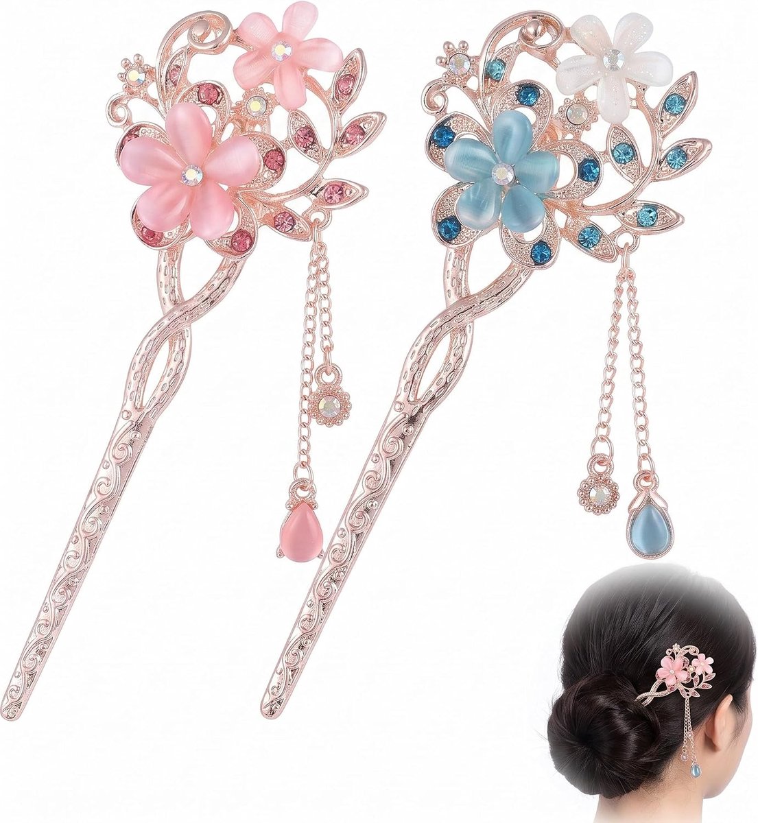 Set van 2 elegante vintage Chinese haarspelden voor vrouwen, hoogwaardig haaraccessoire voor opgestoken kapsels, bruid en dagelijks gebruik