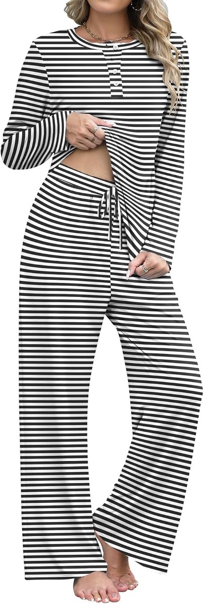 Damespyjama-set met lange mouwen en pyjamabroek, loungewear set