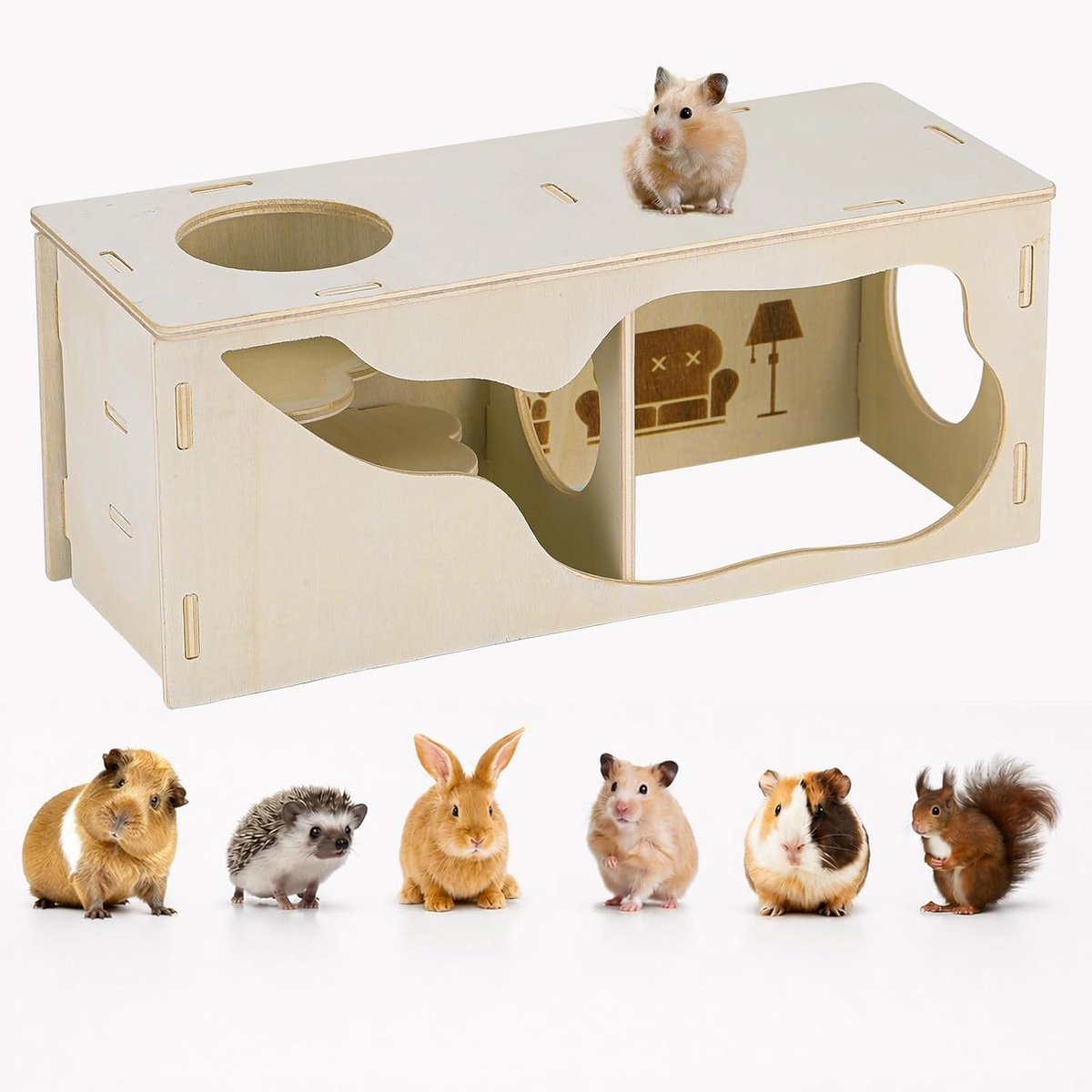 Hamsterhuis verbergen hout, houten hamster schuilplaats, kleine dieren huisdieren verkennen speelgoed accessoires, houten huis voor dwerghamsters, Syrische hamsters, gerbils, egels