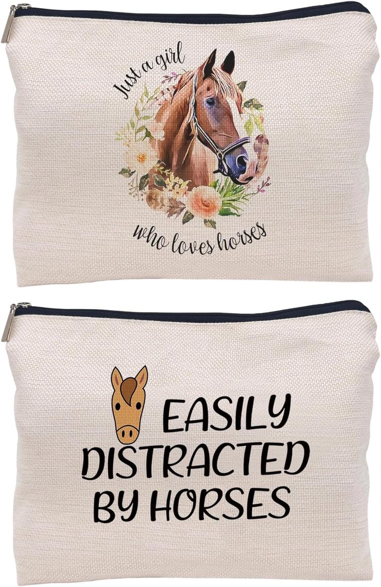 2 Stuks Van Gedrukte Opbergtas, Paard Hoofd Bedrukte Tas, Draagbare Make-Up Tas, Reizen Opbergtas, Waterdichte Opbergtas