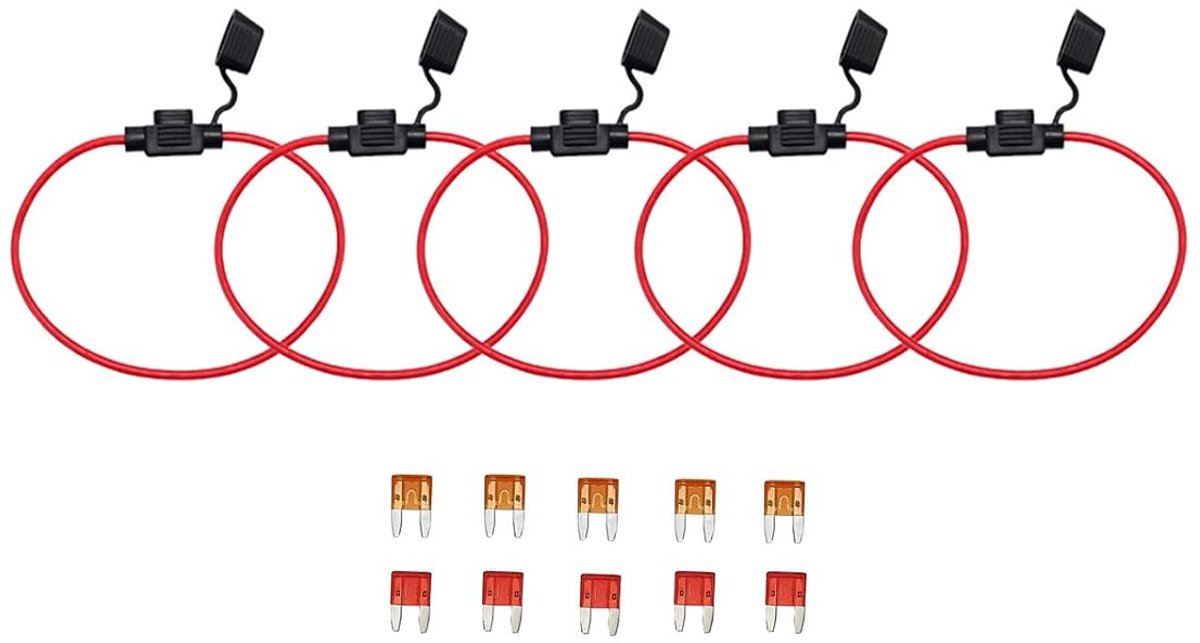 Auto Truck In-line 18 Gauge Zekeringhouder voor Mini Blade Type Zekering 5 Stuks + 10 Stuks Mini Blade Zekering 5Apm 10Apm