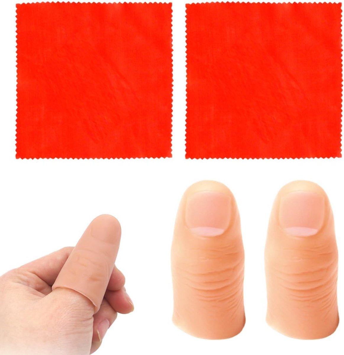 2 magische duimen + 2 zijden doeken – eenvoudige toverset voor verbazingwekkende trucs, accessoires voor kinderen en volwassenen beginners