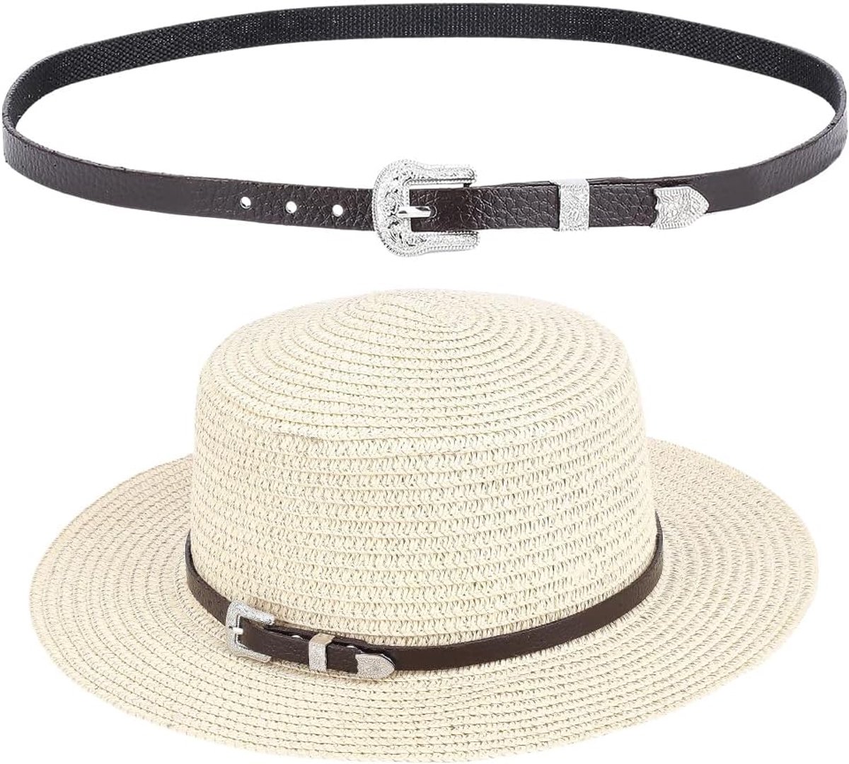 Lederen westernhoed band voor cowboy 69 cm verstelbare hoed etnische Fedora Panama strohoed riem met bloemengravure metalen gesp voor mannen vrouwen kleding (zwart)