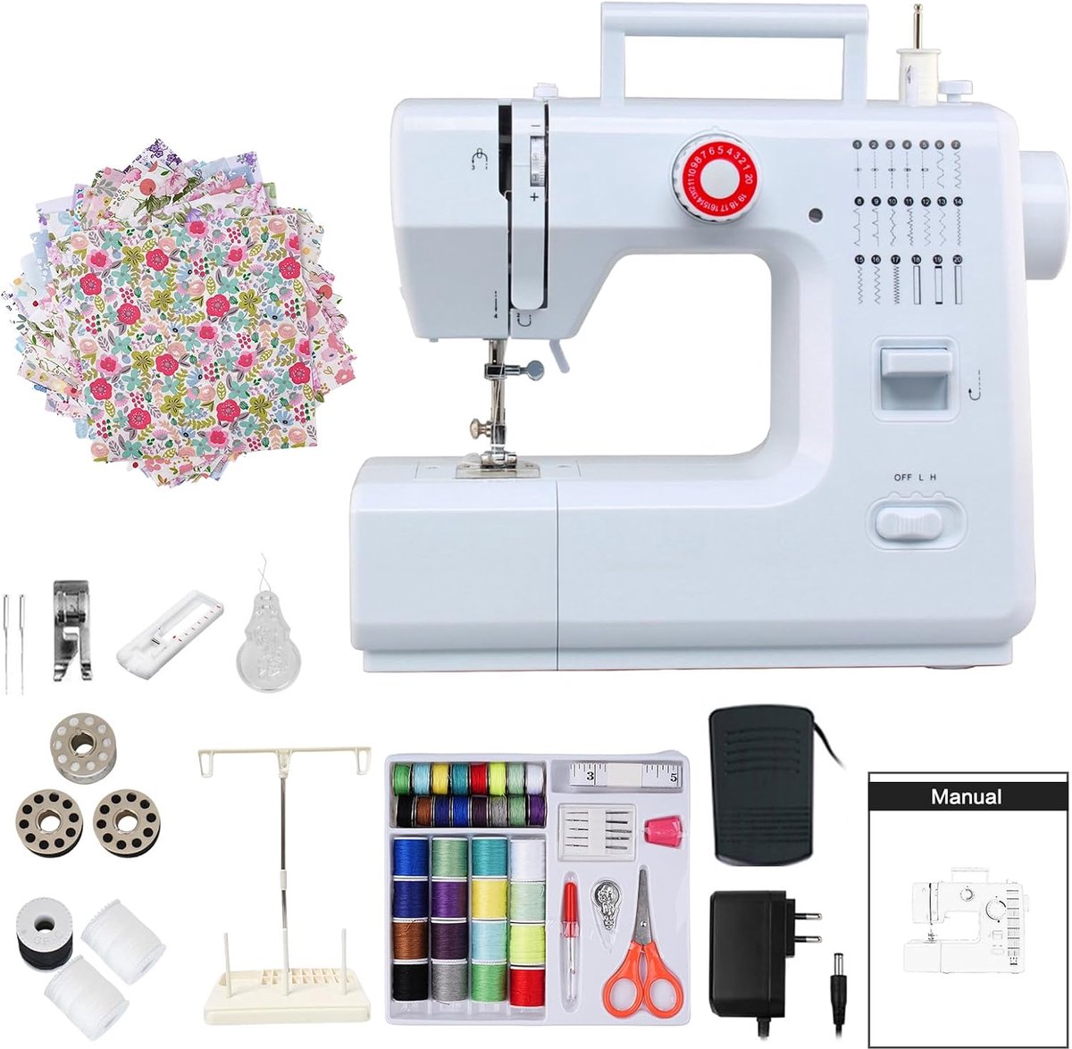 618 naaimachine voor beginners, elektrische mini-naaimachine voor kinderen met 20 steekpatronen, eenvoudige naaimachines, ideaal voor doe-het-zelf, thuishandwerk (42 naaiset + 25