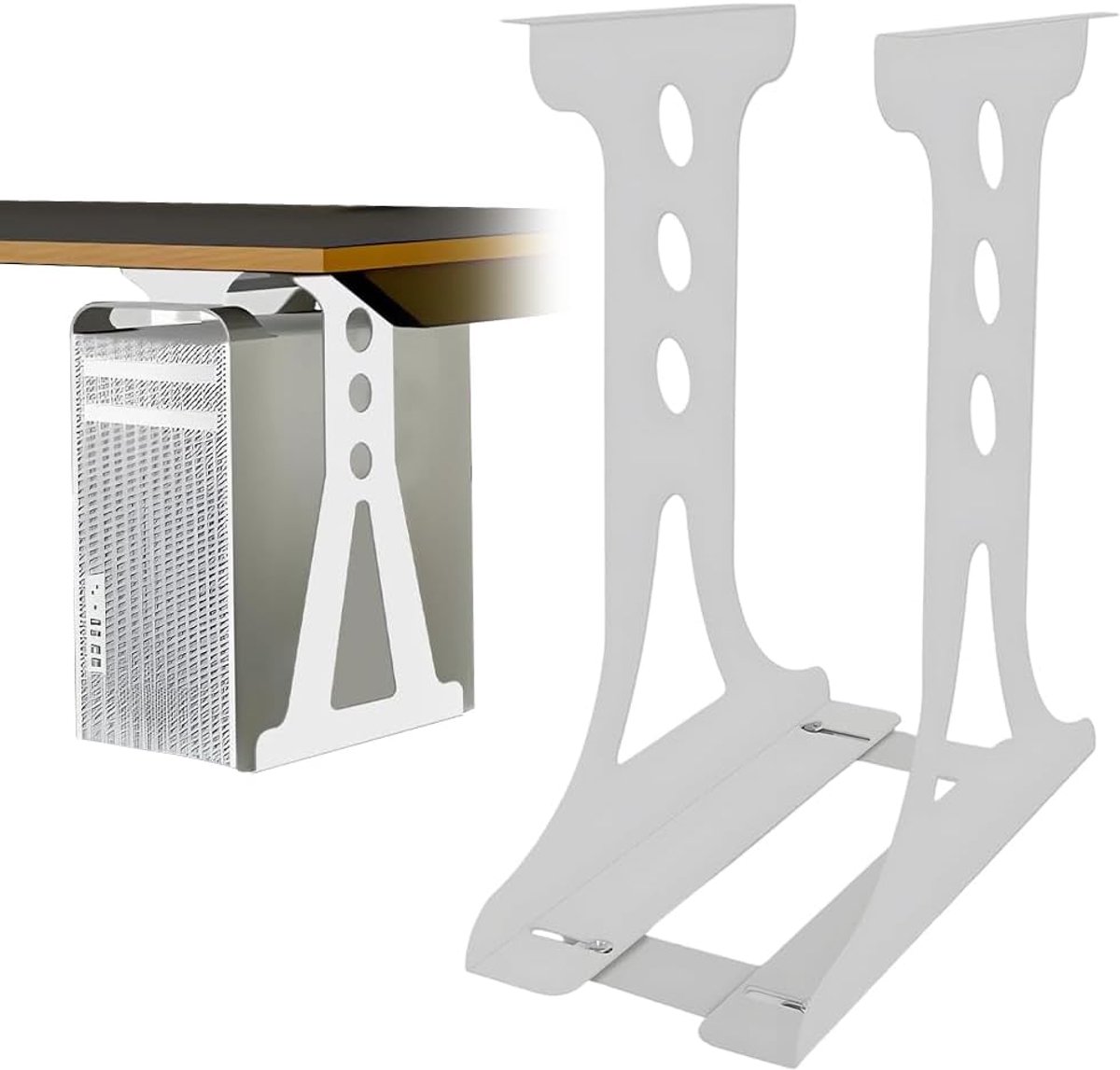Onder bureau, pc-bureauhouder en wandhouder, tot 35 kg toren, zware belasting, in hoogte verstelbaar bureau, robuuste stalen constructie (wit)