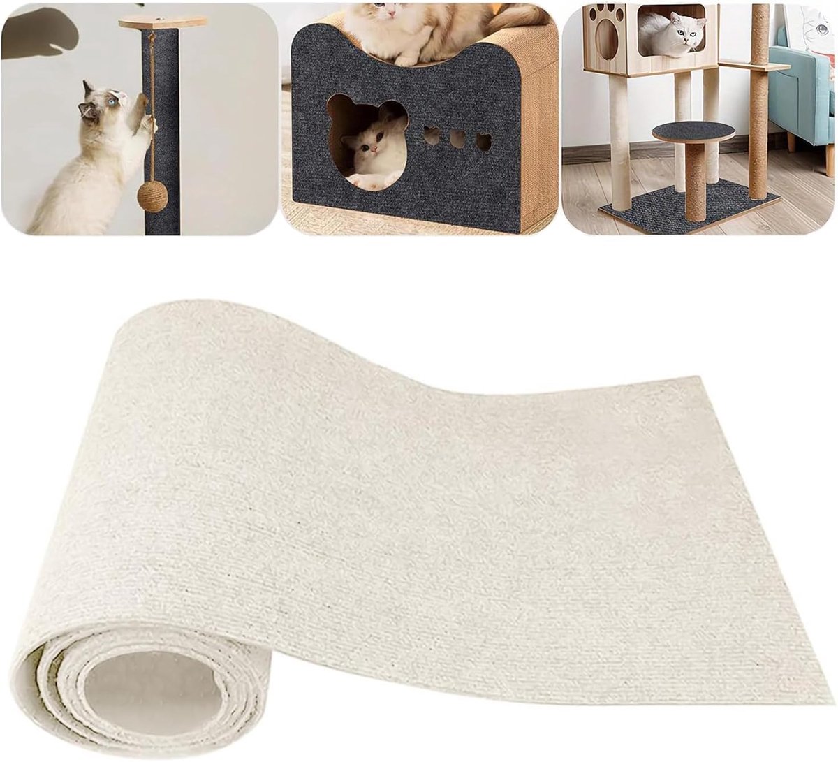 Krabmat voor katten, 40 x 200 cm, zelfklevende krabmat, trimbare zelfklevende krabmat, doe-het-zelf muurkrabber, krabplank, voor banken, muren (beige)