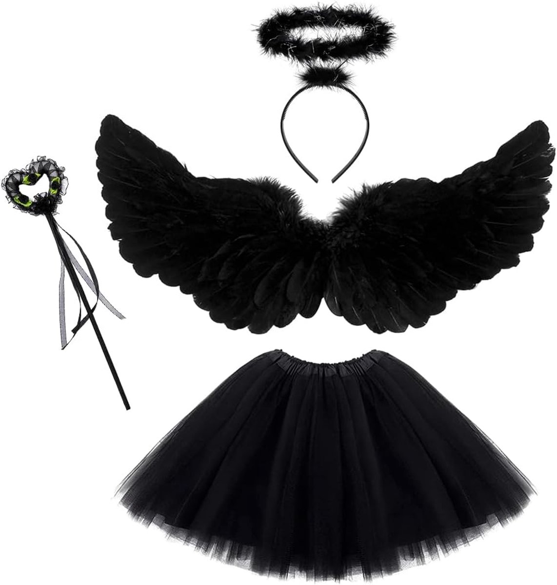 Kostuum, Halloween Kostuums Accessoire Sets met Engelenvleugels Tutu Rok Feeën Toverstaf Halo Duivel Vermomming Engelenvleugels Cosplay Kostuums Accessoires voor Carnaval Halloween Feest