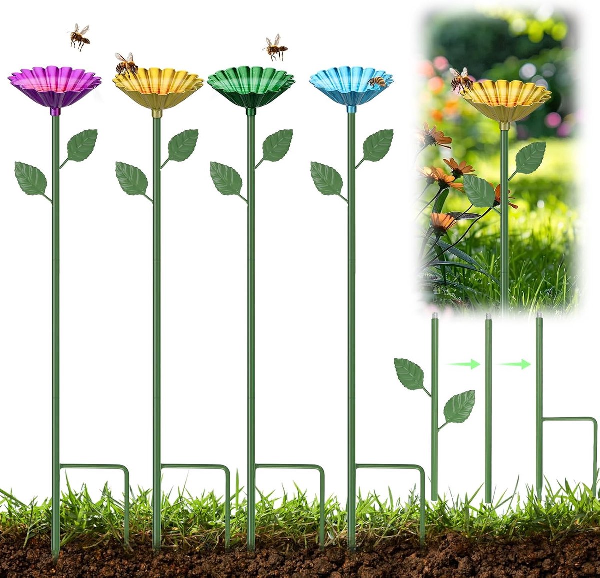 4 stuks, insectendrinker, bijen, beker, metaal, bloemenvorm, bijen, insecten, drinkbeker, Bee Cups voor tuin en balkon