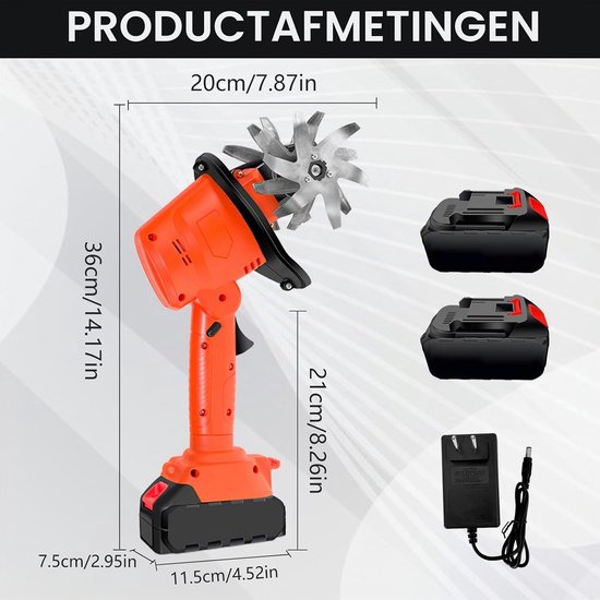 21 V accu-grondhak met 2 x 3000 mAh acuus, accu-aangedreven tuinfrees, draadloze roeicultivator voor gazonbodemaanbouw en onkruid — afbeelding 2