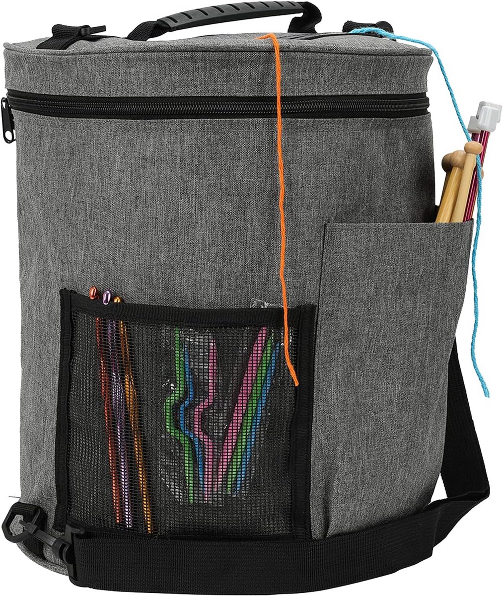 Garen Opbergtas, Grote Garen Organizer Tote Tas Draagbare Opbergtas met Handvat Riem voor Garens Breinaalden Haaknaalden Naaien Gereedschap (Grijs)