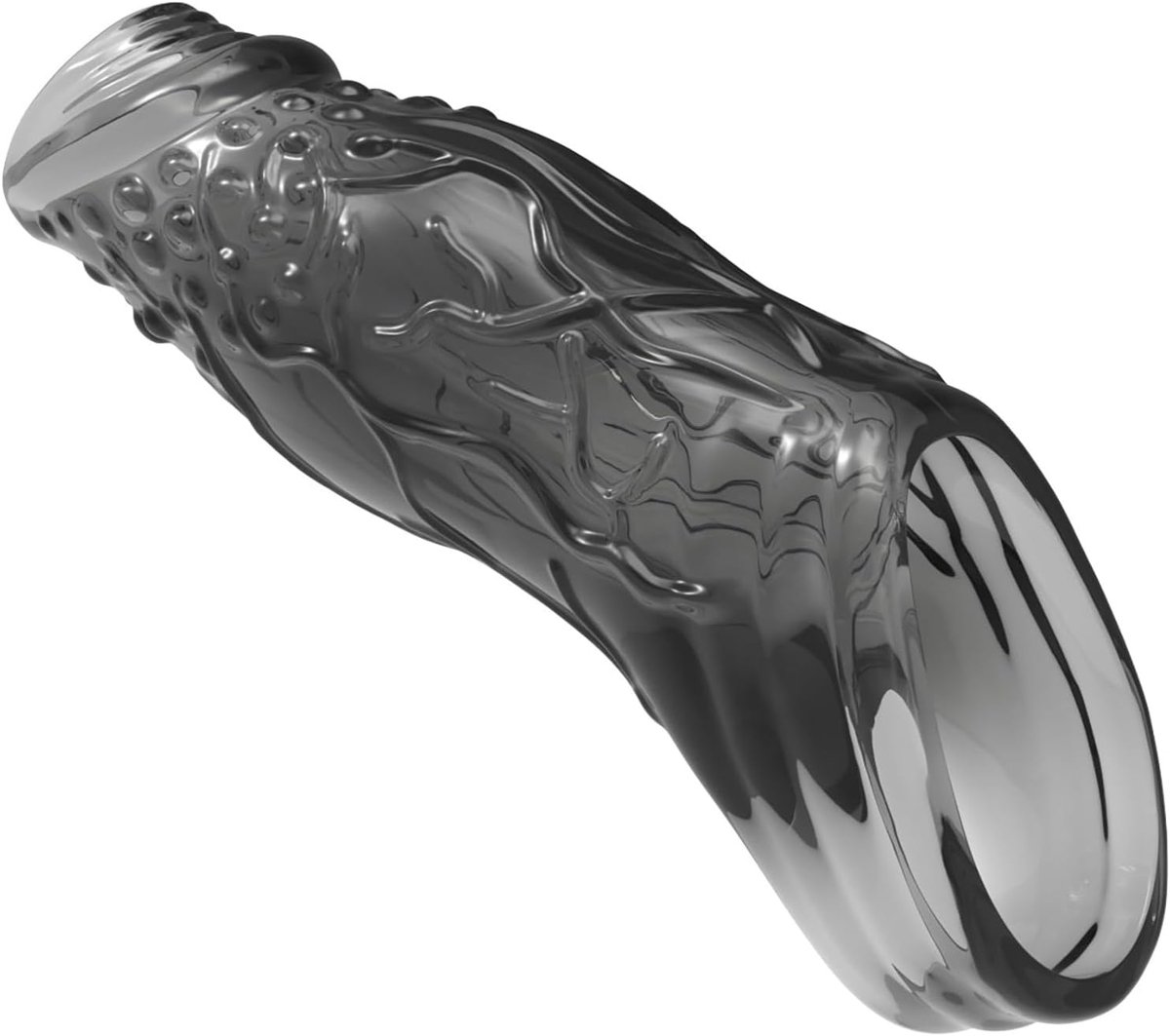 Penis Sleeve with Ring Textured Soft Waterproof Penis Enlarger for Men G Spot and Testicle Stimulation Sex Toy for Couples (Transparent black)
