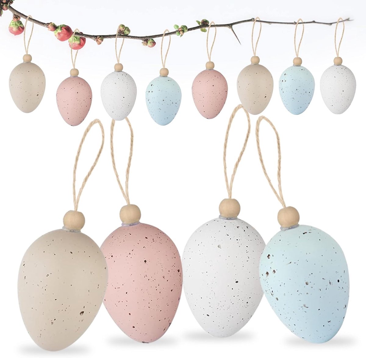 4 kleurrijke paaseieren om op te hangen, plastic paaseieren, kunststof paaseieren voor binnen en buiten, paasdecoratie, paasstruikdecoratie, perfecte paasdecoratie en lentedecoratie