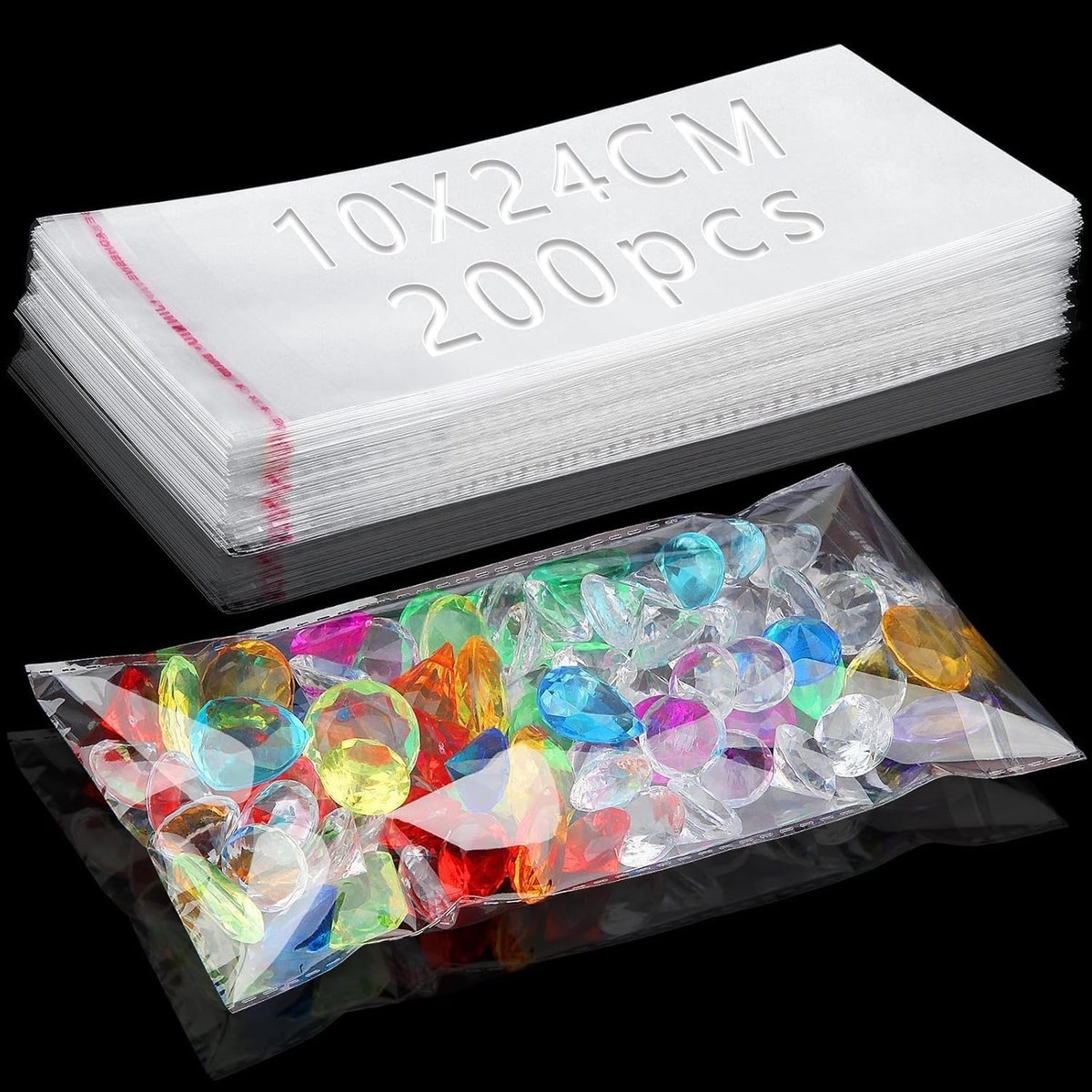 200 Stuks OPP Zakjes 24 x 10 Cm Zelfklevende Transparante Cellofaanzakjes Met Kleefsluiting