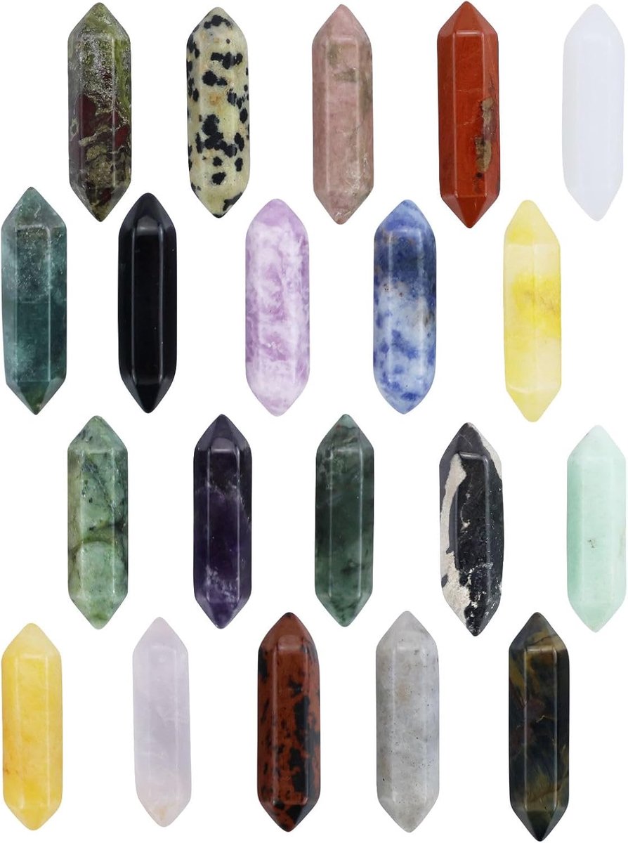 20 stuks helende kristallen stenen, zeshoekige helende kristallen, Reiki meditatie, edelstenen, chakra-stenen, natuurlijke edelstenen, zeshoekige toverstaf, kristallen stenen set