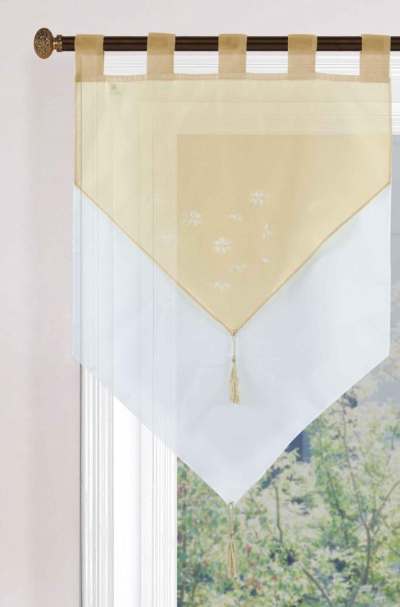 Panneaux, 2023710, vitrage (h x b) 90 x 60 cm, zandkleurig, tweelaags voile lussen, raamhanger