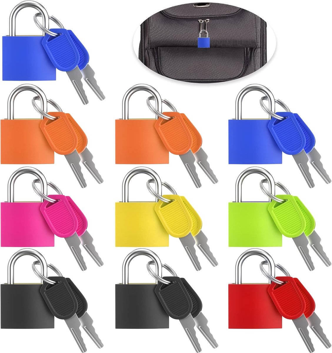10 stuks kofferslot, kofferslot met sleutel, sloten met sleutel, bagageslot met sleutel, hangslot klein, voor koffer, rugzak, tas, kluisje, dagboek (veelkleurig)