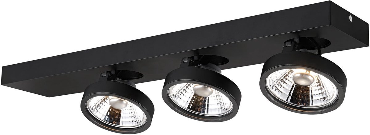 Aeon opbouw plafondspot met 3 x AR111 12W LED, 3 x 1386 lumen, 2700K warm wit, dimbaar, zwarte poedercoating, 580 x 150 x 120 mm
