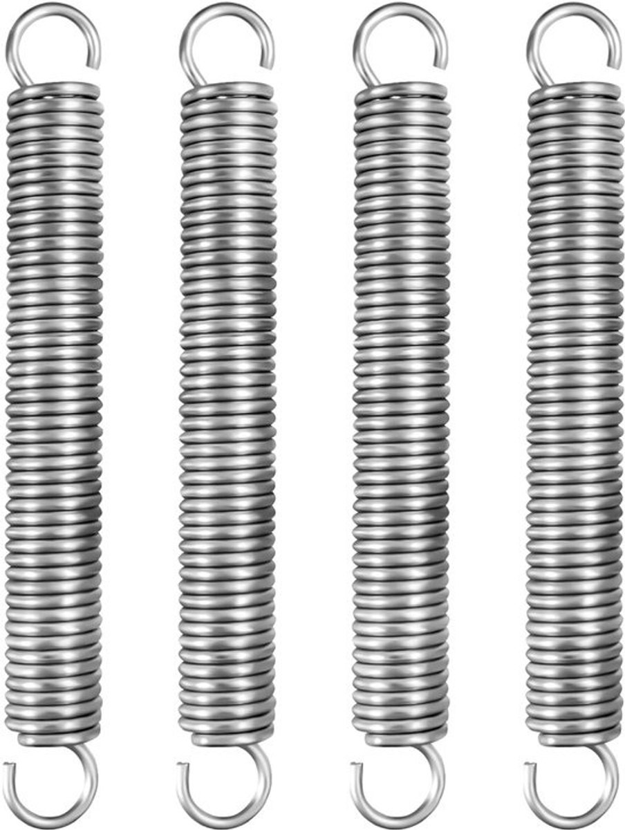 Roestvrijstalen trekveren met haken - 4 stuks, 150 mm, buitendiameter 18 mm, draaddiameter 2,5 mm, maximale trekkracht 13 kg