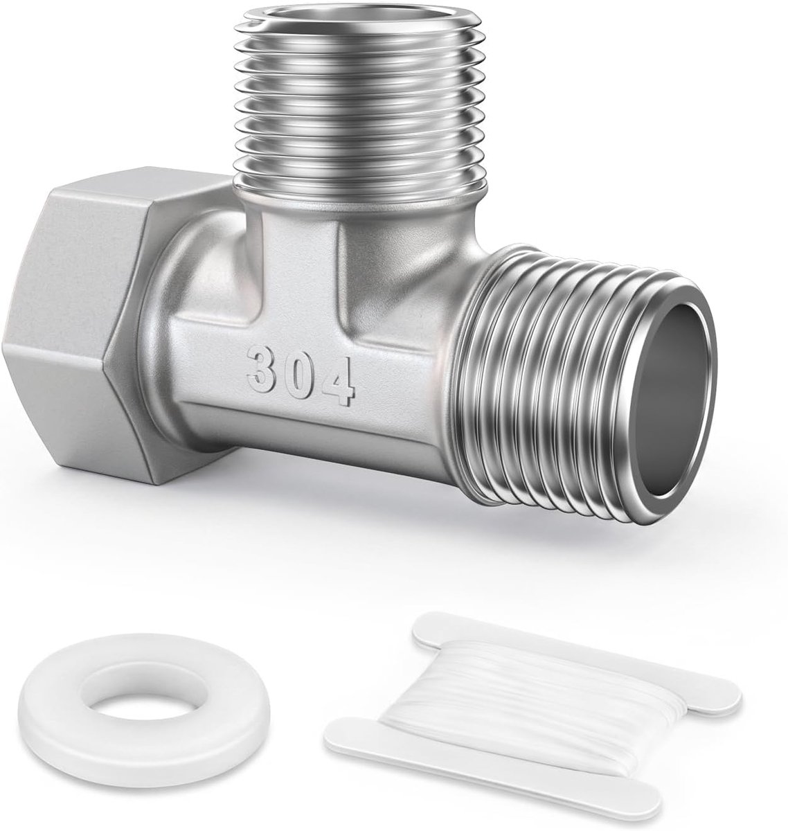 1 stuk 304 roestvrij staal 3-weg rechts flexibel beweegbaar T-stuk, 1/2" mannelijk BSP T-fitting wartelmoer buis voor sproeier, hoekig ventiel, douche-arm
