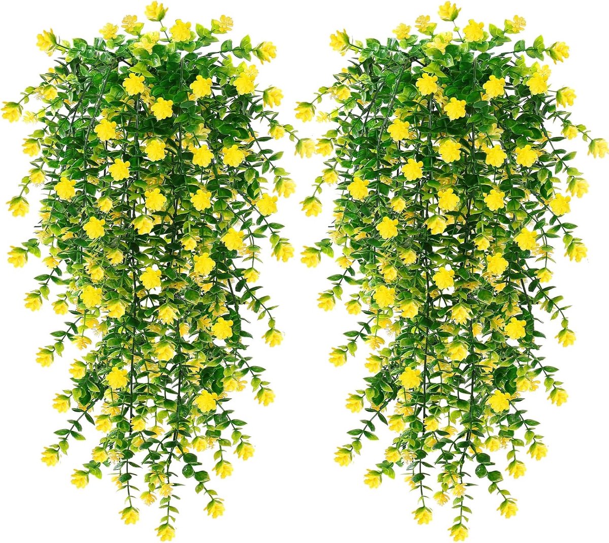 6 stuks kunstmatige hangende bloemen, UV-bestendige nephangende planten, bloemenboeket, kunstbloemen voor tuin, muur, hek, bruiloft, balkon, buiten, binnen, huisdeur, decoratie (geel)