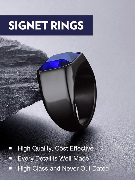 Blauwe ring roestvrij staal herenringen blauwe ring bandring maat 72 mm vriendschapsring ring met blauwe steen 12 mm breed modesieraad blauw accessoires — afbeelding 3