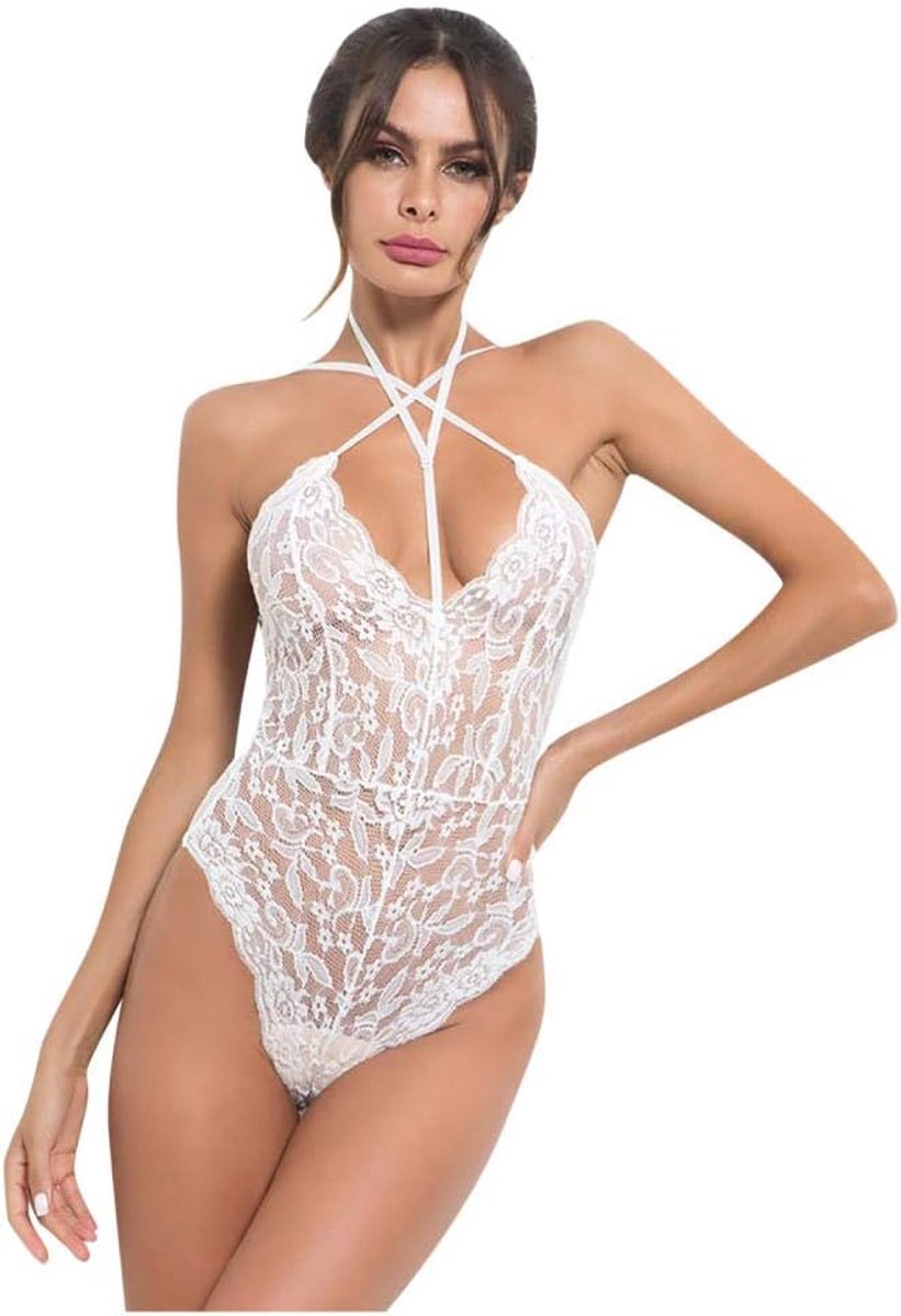 Sexy dames erotische lingerie Erotische Kostuums Lingerie Dames Doorzichtige Porno Temptation Kanten Beha Dames Ondergoed Sexy Lingerie Nachtkleding-white_S