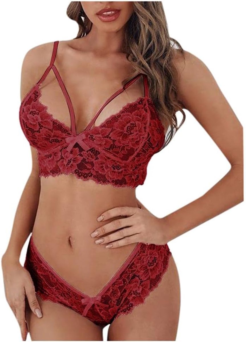 Dameskostuums See Through Lace Lingerie Vrouwen Beha Slips Sexy Lingerie Set Borduurwerk Kostuums