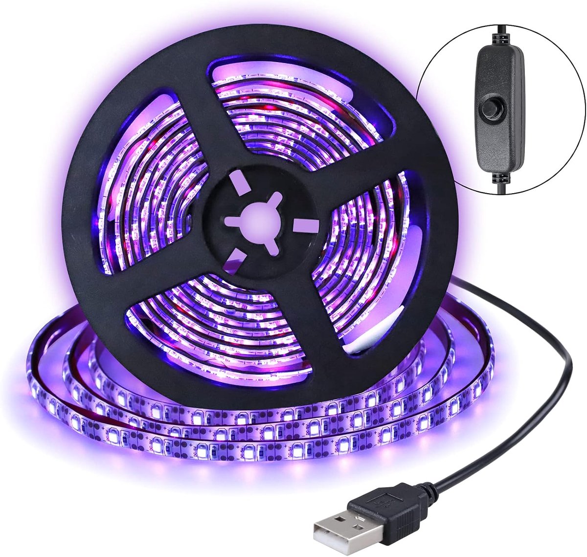 Ledstrip, 2 m, 3528, 120 leds, blacklight, uv-ledbar, stroomvoorziening via USB, 395 nm zwart lichteffect, feestlicht, podiumverlichting, voor Kerstmis, Halloween, party, carnaval, disco balzaal