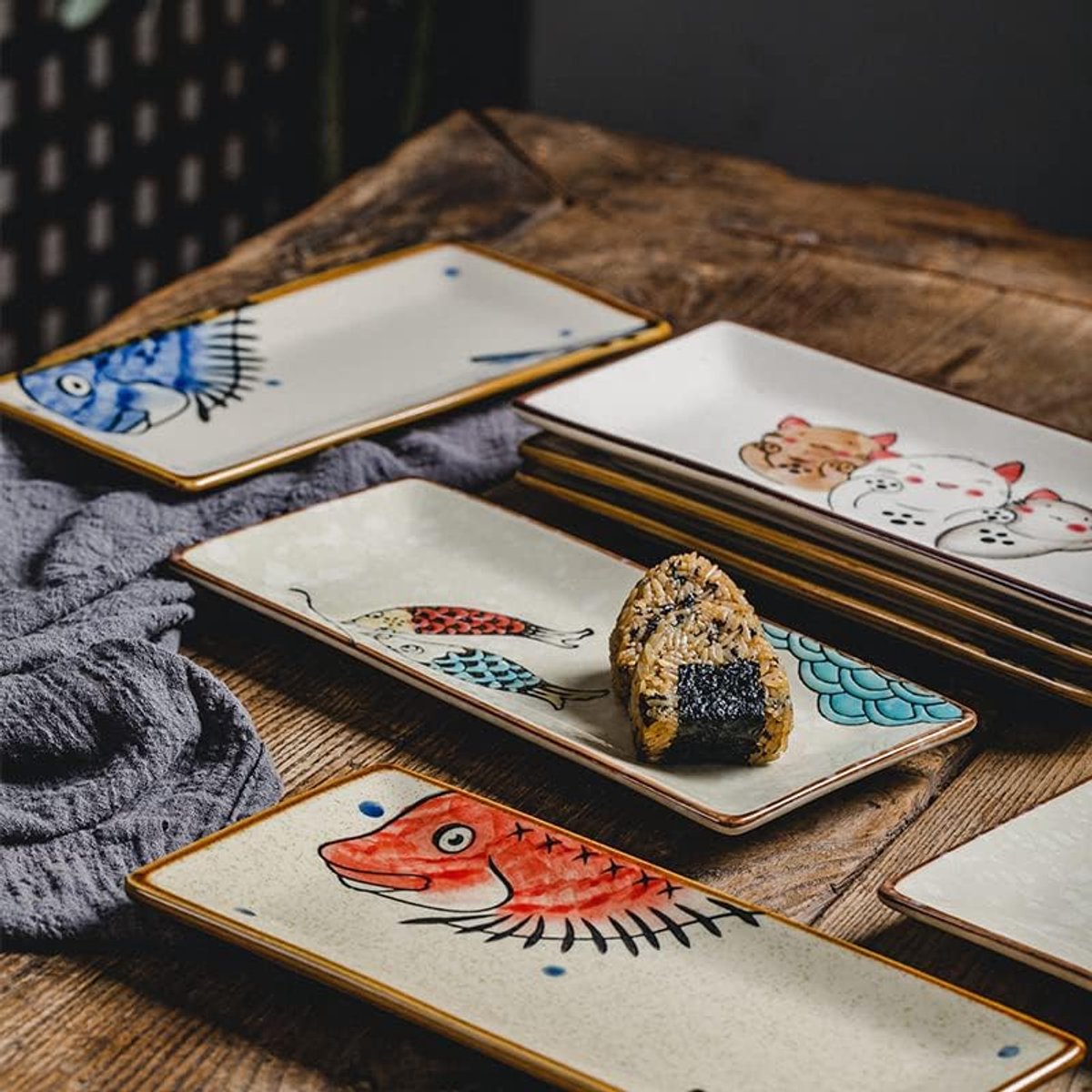 Japanse Stijl Keramische Sushi Serveerschalen Rechthoekige Sushi Borden (Set van 4)