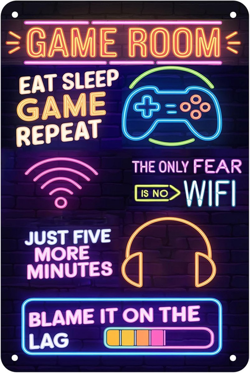 Gamerbord bedrukt neon gamer geschenken voor jongens, slaapkamer speelkamer accessoires, gamer muurkunst deur opknoping decor foto's en platen (20 x 30 cm)