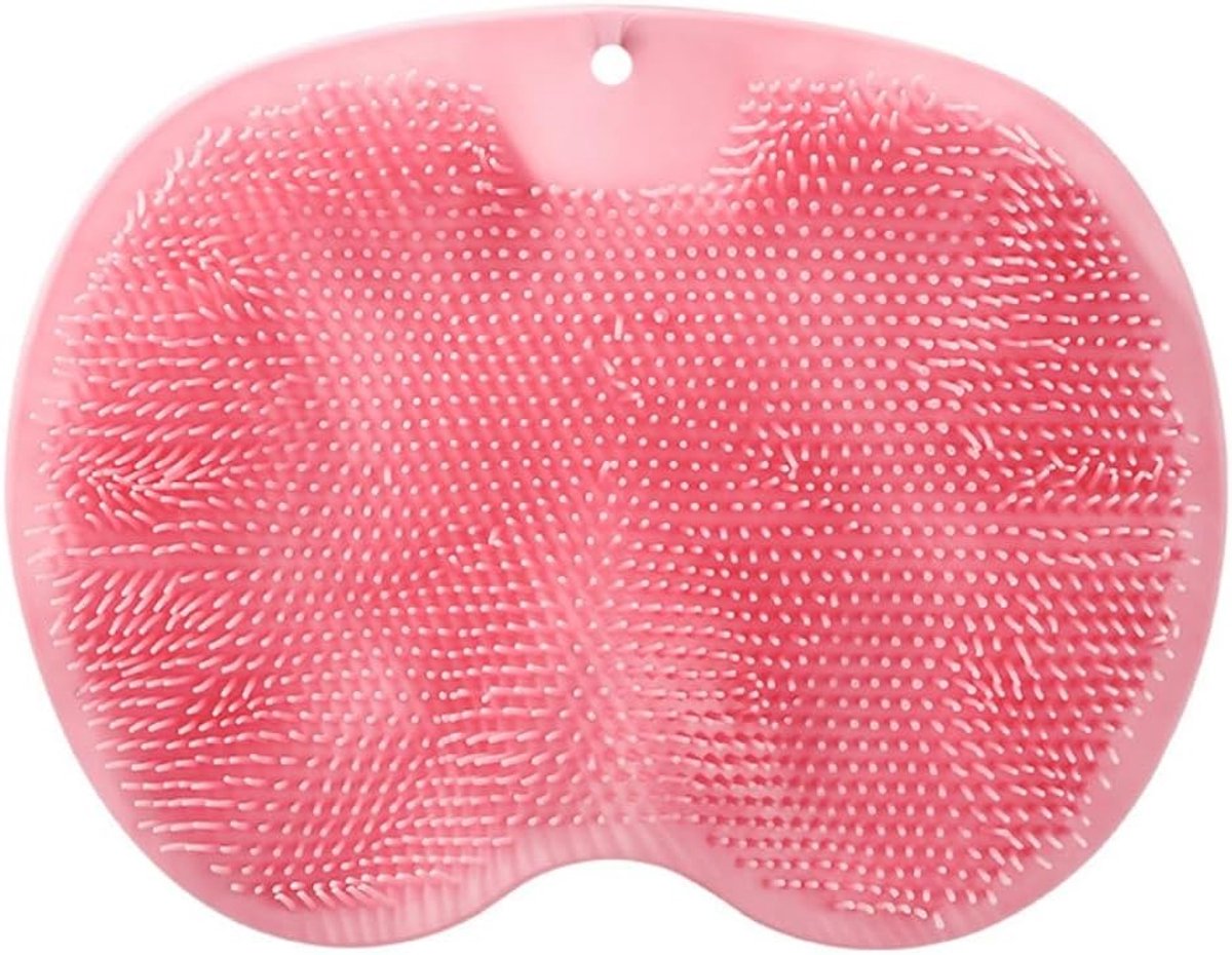 Voetscrubber voor Douche, Voetreiniger Massagemat met Siliconen Voetwasmat Antislip Zuignap, Reinigt, Exfolieert en Masseert uw Voeten Zonder Buigen (Roze)