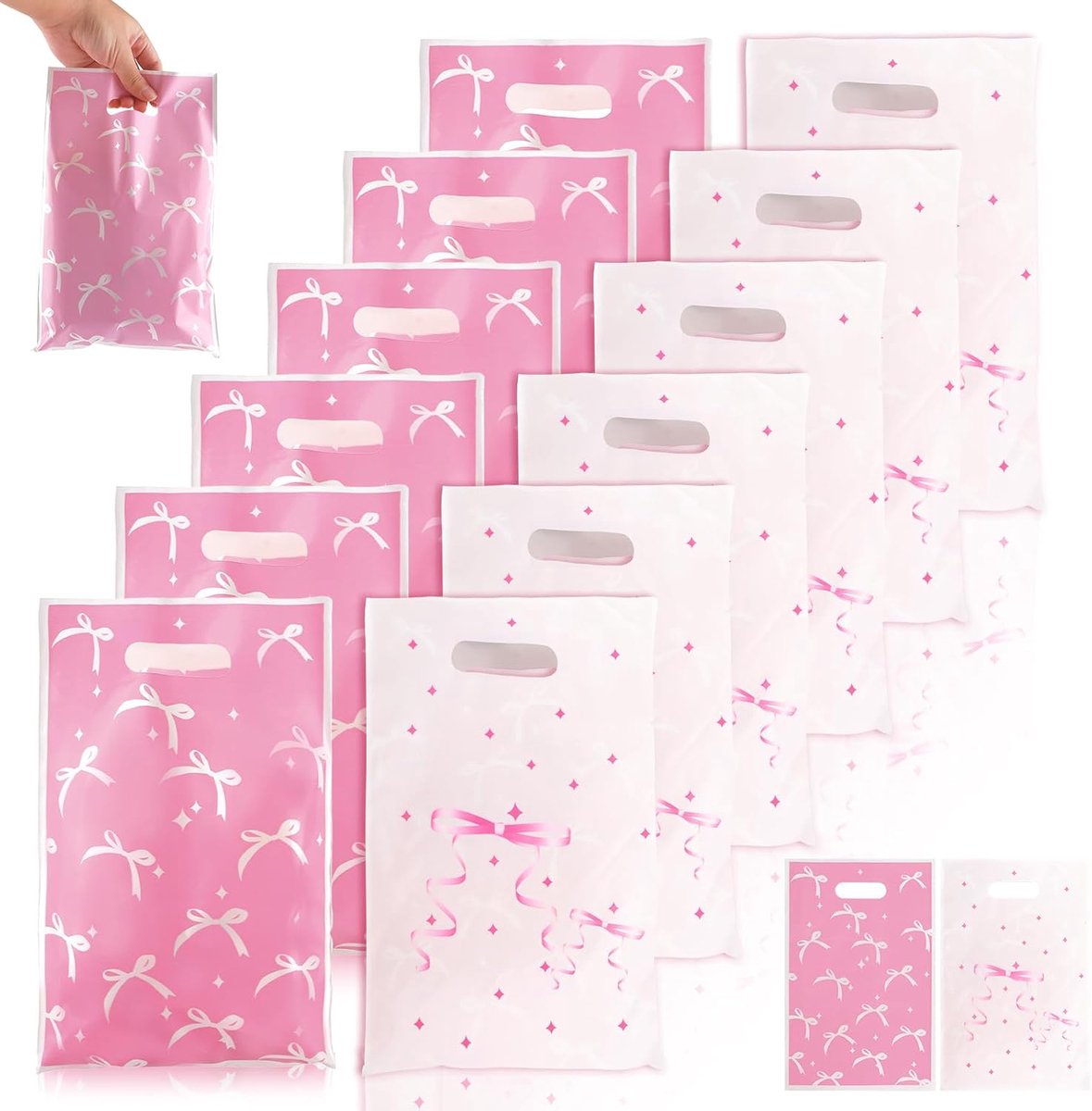 30 stuks roze plastic cadeauzakjes met strik - snoepzakjes voor feesten, verjaardagen & thema-activiteiten