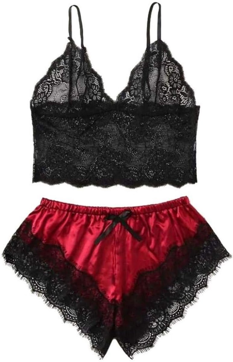 Sexy dames erotische lingerie Vrouwen Temptation Ondergoed Porno Satijnen Kant Nachtkleding Sexy Lingerie Erotische Kostuum Beha Slips Plus Size-Red_3XL